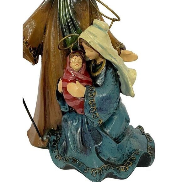 Nativity Figurine Joseph Mary Baby Jesus Hand Painted Resin Wood Christmas Decor - Picture 2 of 9